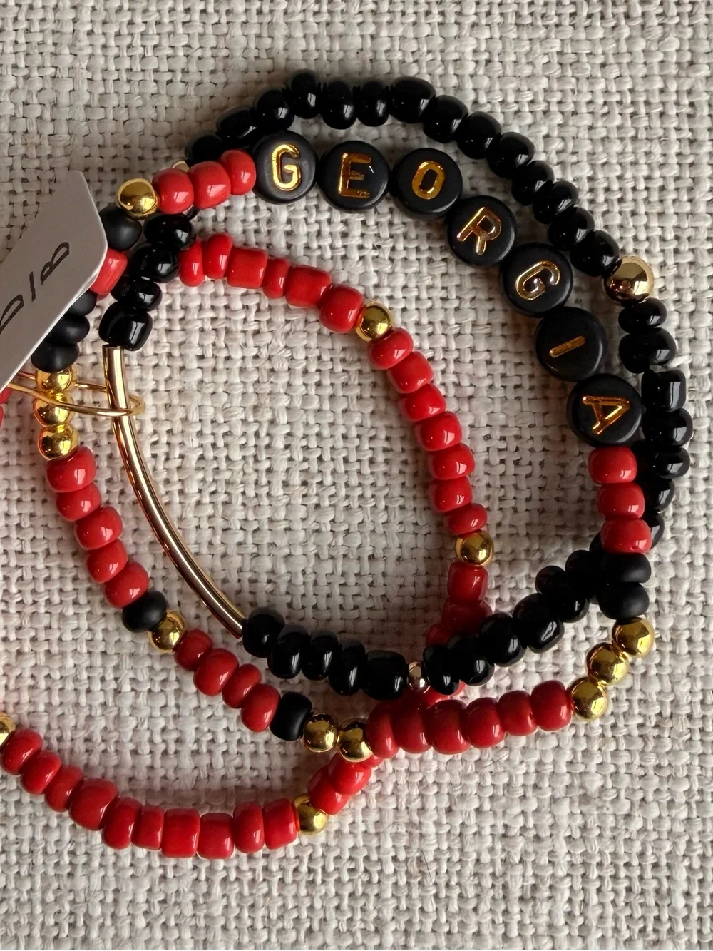 Beaded Stretch Bracelet Set in Red, Black & Gold
